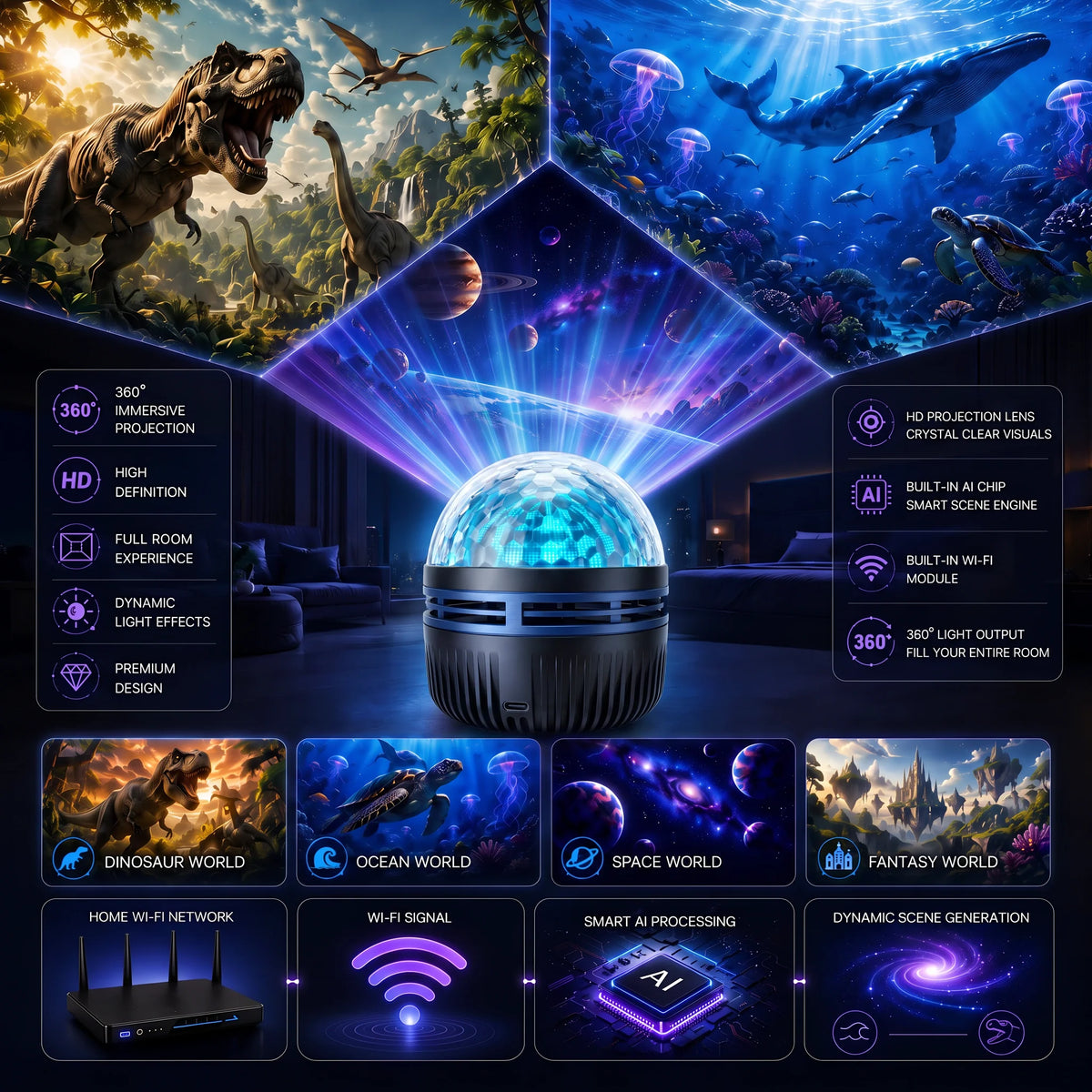 Galaxy Projector Night Light 360° Gooseneck USB Powered