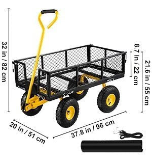 Garden Cart Heavy-Duty Steel Frame Convertible Flatbed