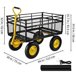 Garden Cart Heavy-Duty Steel Frame Convertible Flatbed