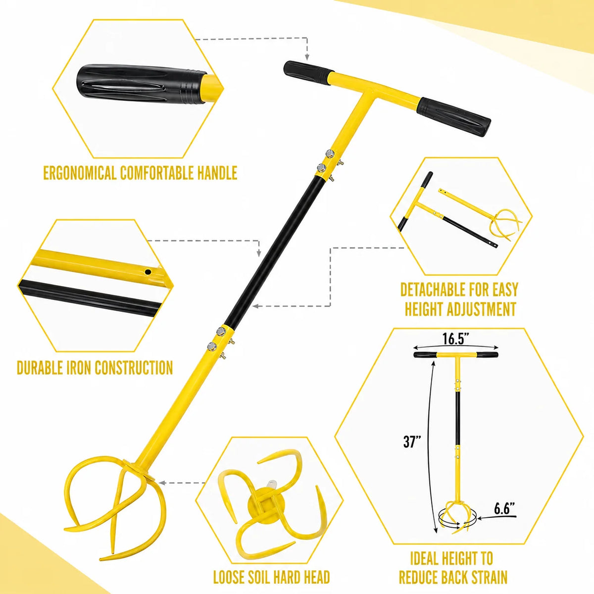 Garden Cultivator Steel Tines Detachable Twist Design