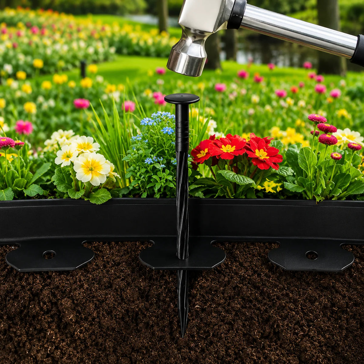 Garden Edging Border Flexible No-Dig With 30 Stakes