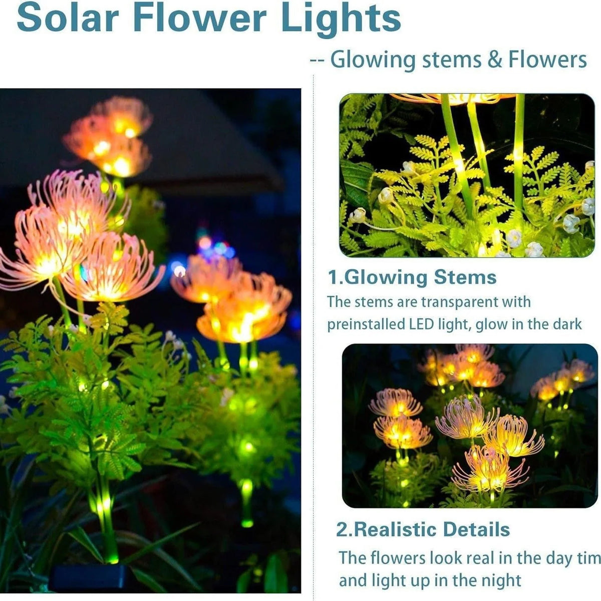 Garden Flower Stake Solar-Powered Automatic LED Lighting