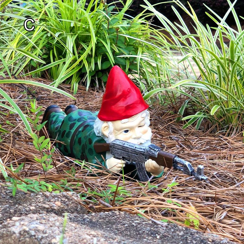 Garden Gnome Statue Armed Soldier Hand-Painted Resin Weather-Resistant