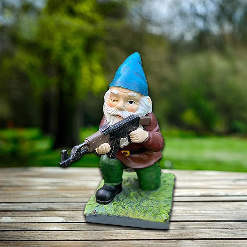 Garden Gnome Statue Military Camouflage Hand-Painted UV-Protected