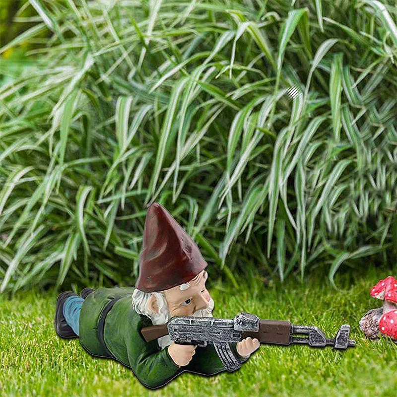 Garden Gnome Statue Military Camouflage Hand-Painted UV-Protected