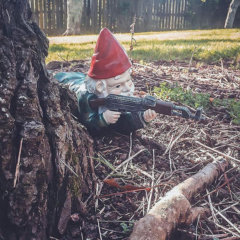 Garden Gnome Statue Military Camouflage Hand-Painted UV-Protected