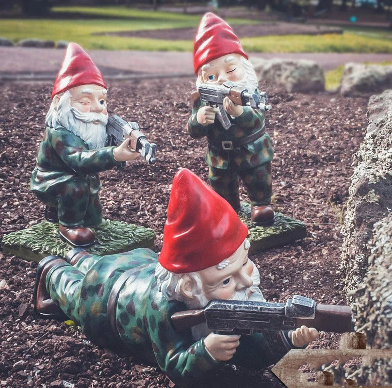 Garden Gnome Statue Military Camouflage Hand-Painted UV-Protected