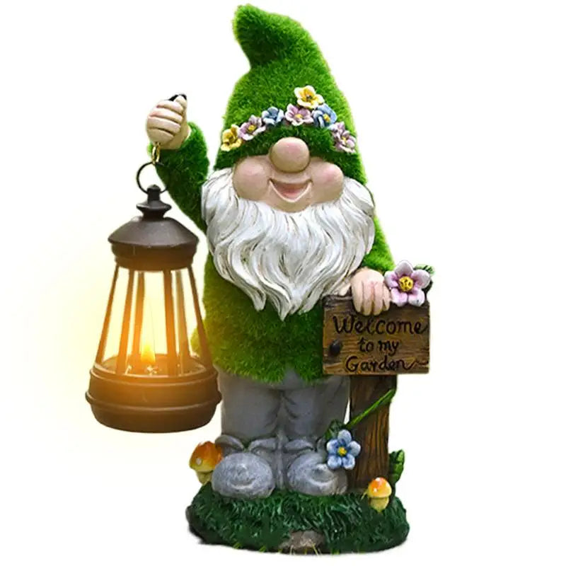Garden Gnome Statue Solar-Powered Lantern Lightweight Plastic