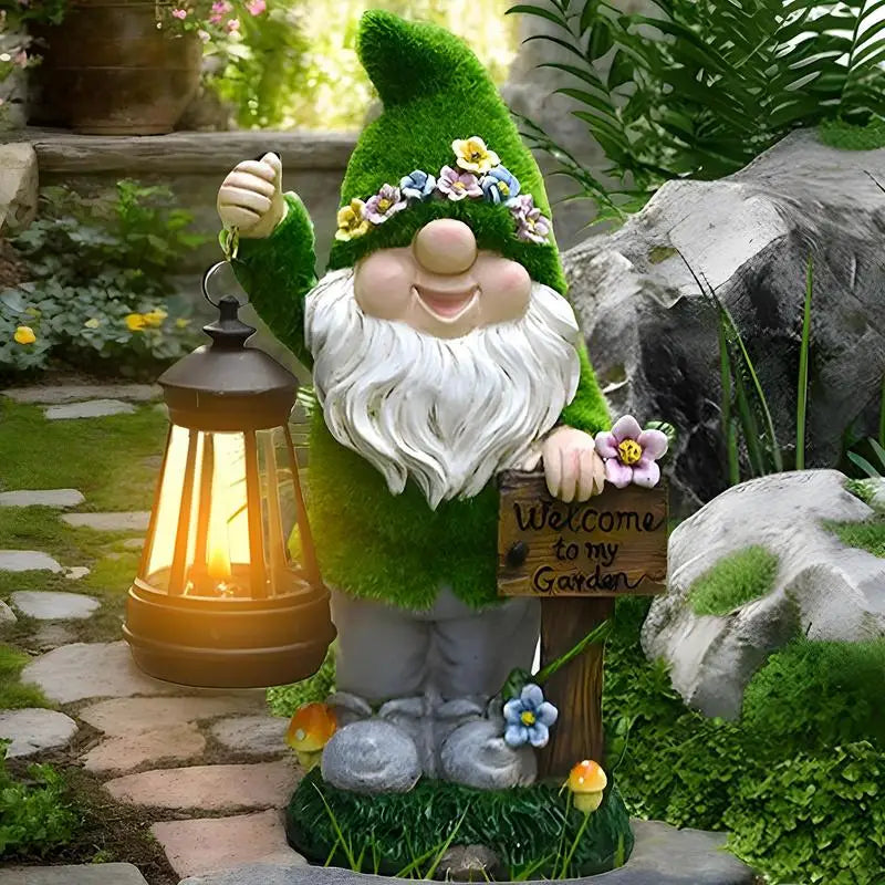 Garden Gnome Statue Solar-Powered Lantern Lightweight Plastic