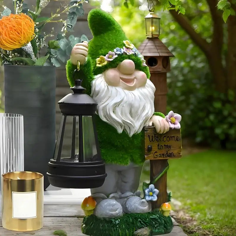 Garden Gnome Statue Solar-Powered Lantern Lightweight Plastic