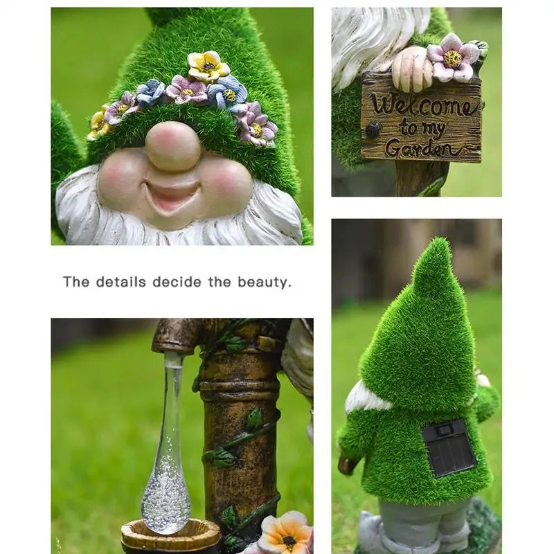 Garden Gnome Statue Solar-Powered Lantern Lightweight Plastic