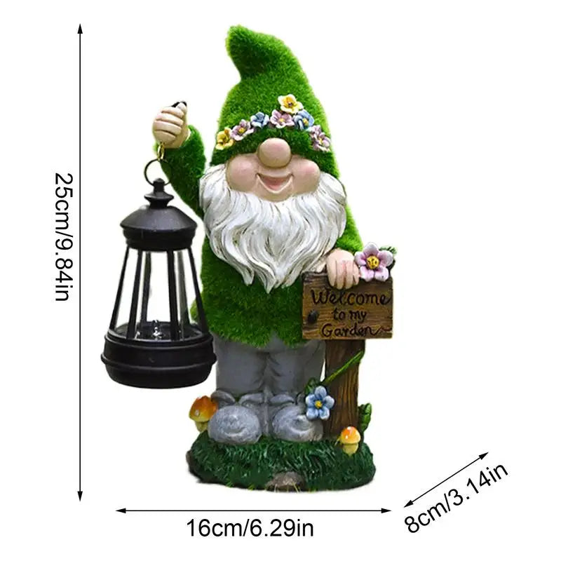 Garden Gnome Statue Solar-Powered Lantern Lightweight Plastic