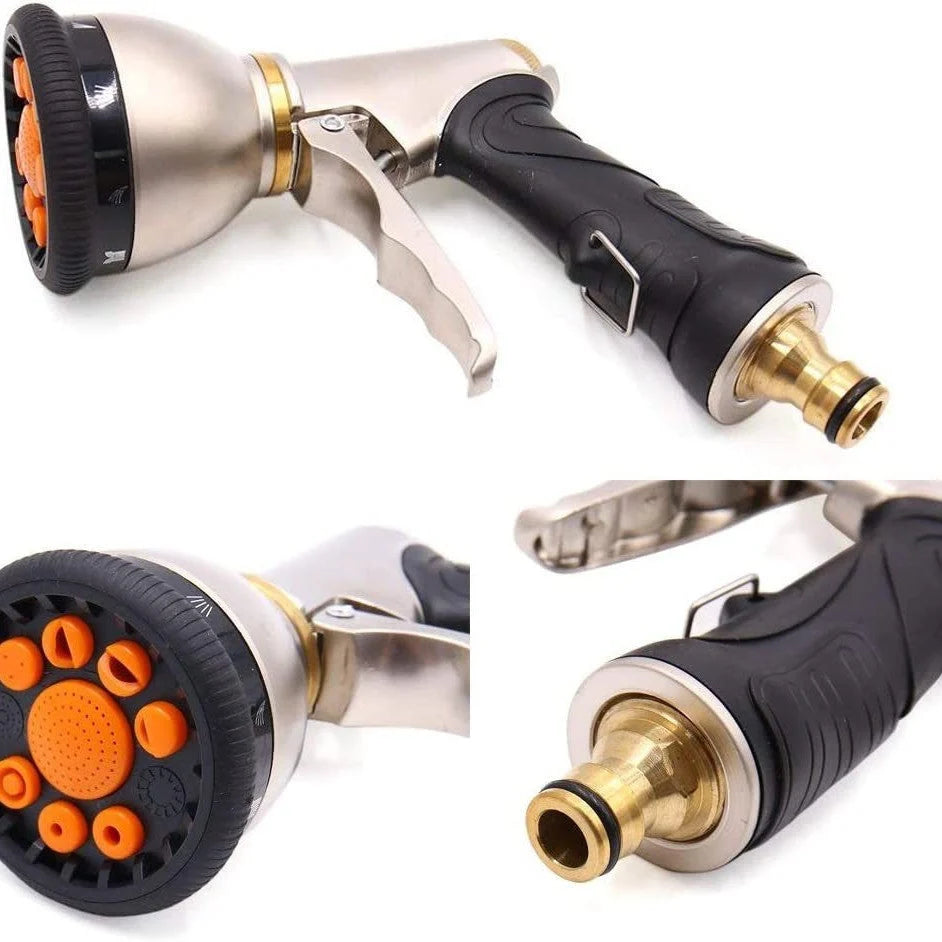 Garden Hose Nozzle Metal 9 Spray Patterns Trigger Lock