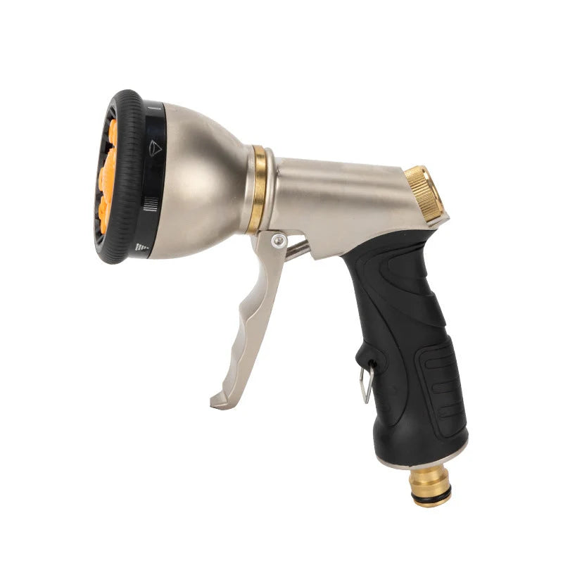 Garden Hose Nozzle Metal 9 Spray Patterns Trigger Lock