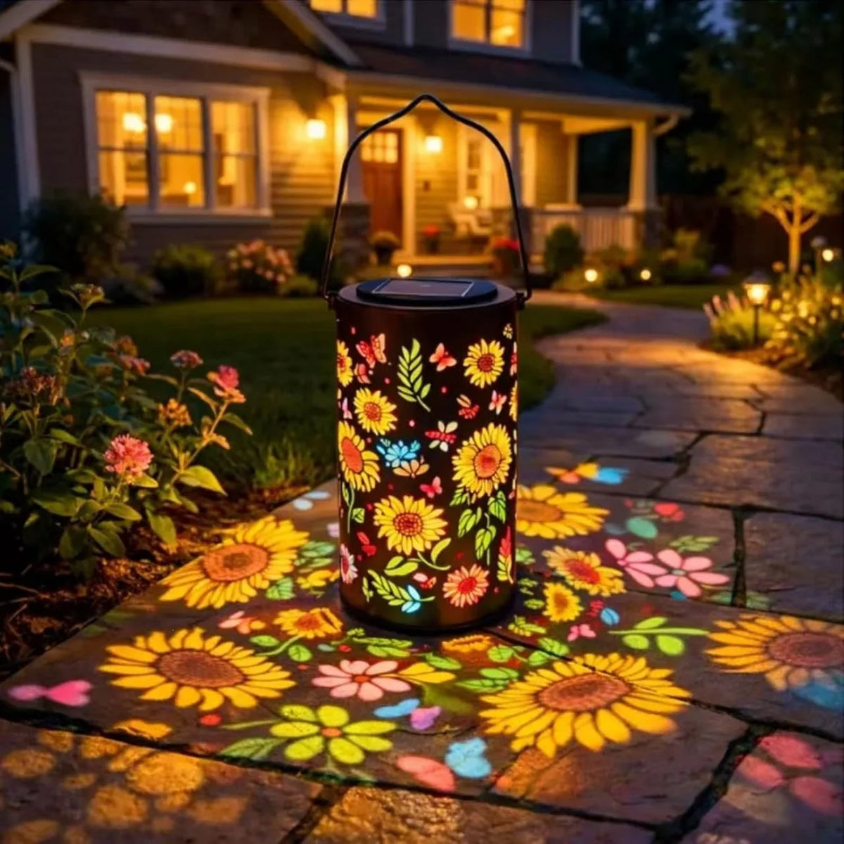 Garden Lantern Solar-Powered Sunflower Projection Dusk-To-Dawn Light