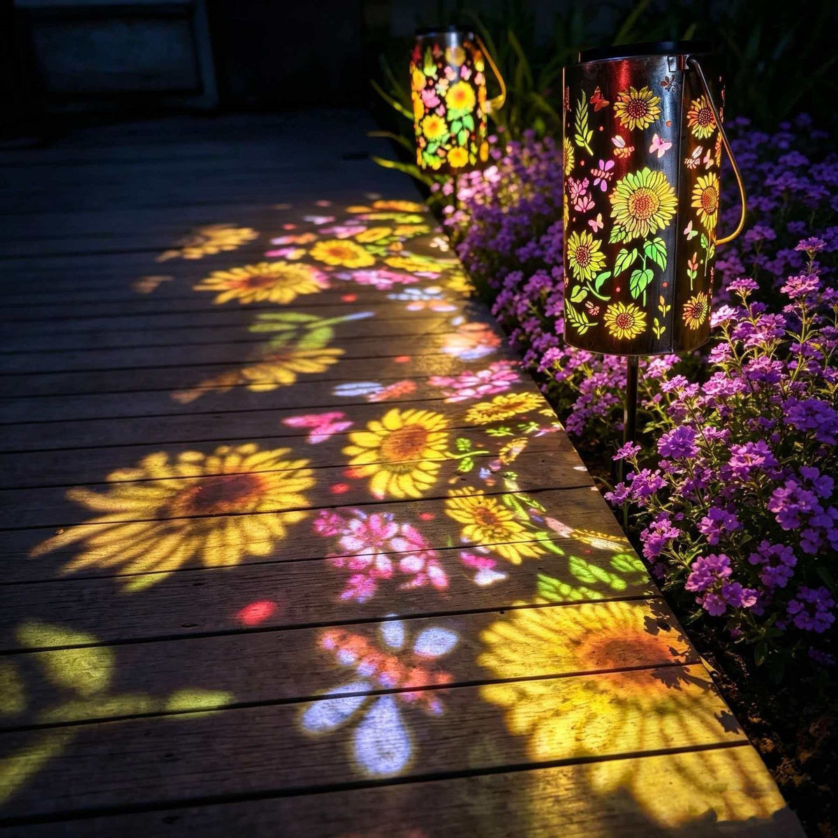 Garden Lantern Solar-Powered Sunflower Projection Dusk-To-Dawn Light
