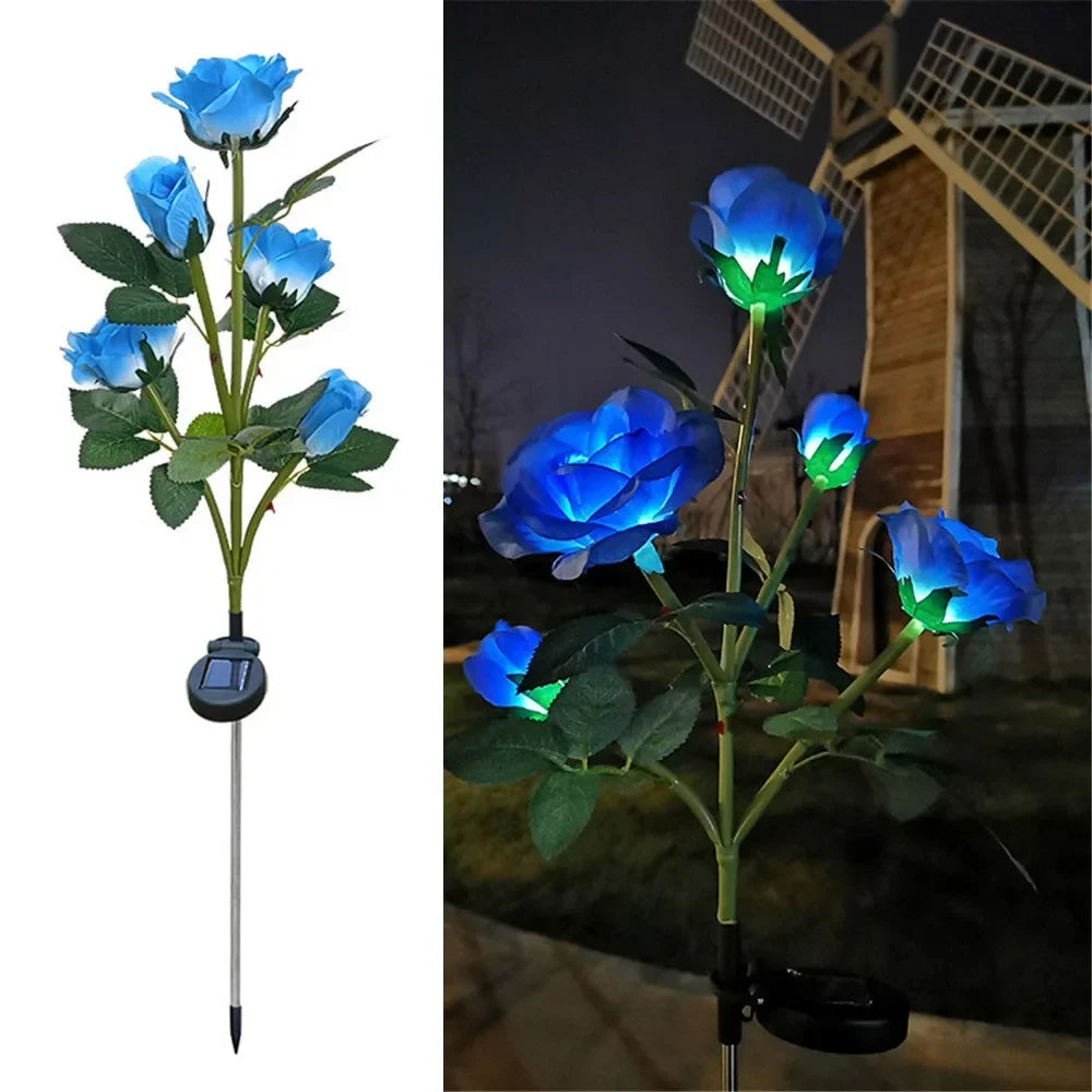 Garden Light Solar-Powered Rose Design Weather-Resistant