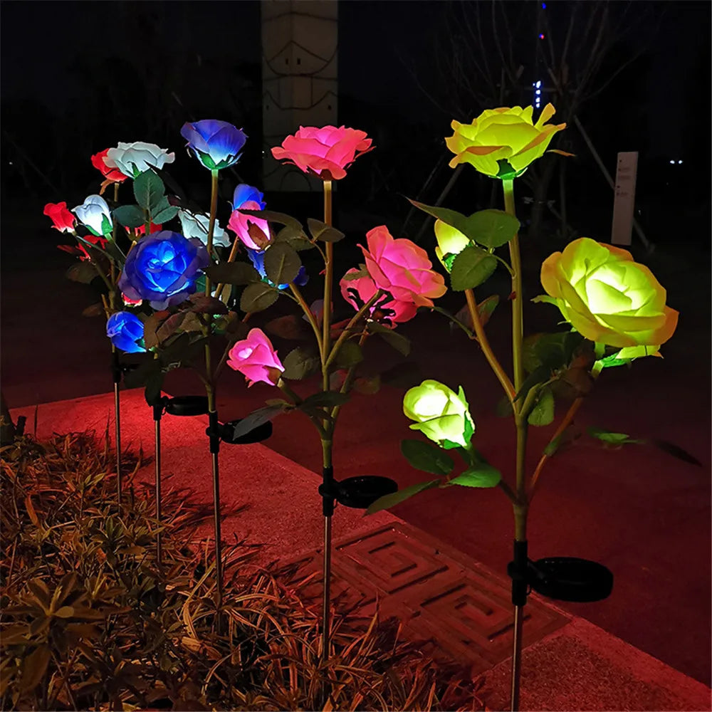 Garden Light Solar-Powered Rose Design Weather-Resistant