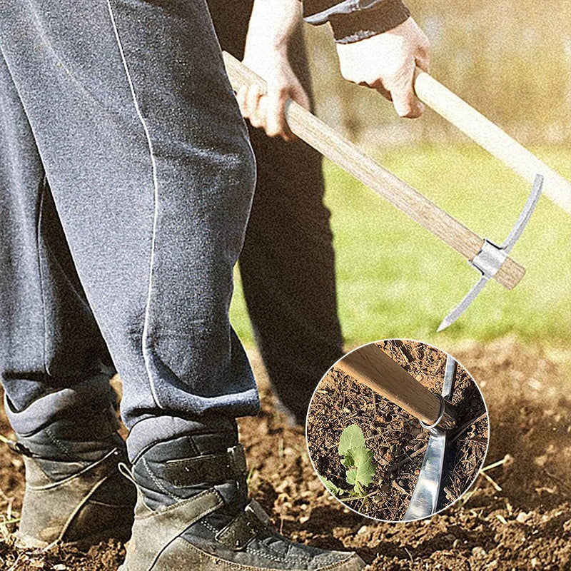 Garden Mattock Pick Double-Headed Stainless Steel Wood Handle