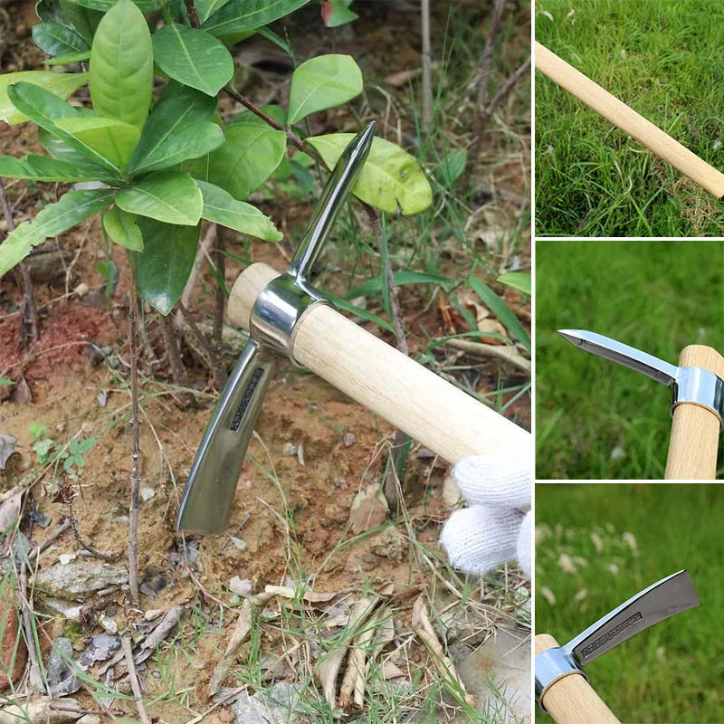 Garden Mattock Pick Double-Headed Stainless Steel Wood Handle