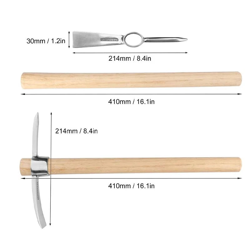 Garden Mattock Pick Double-Headed Stainless Steel Wood Handle