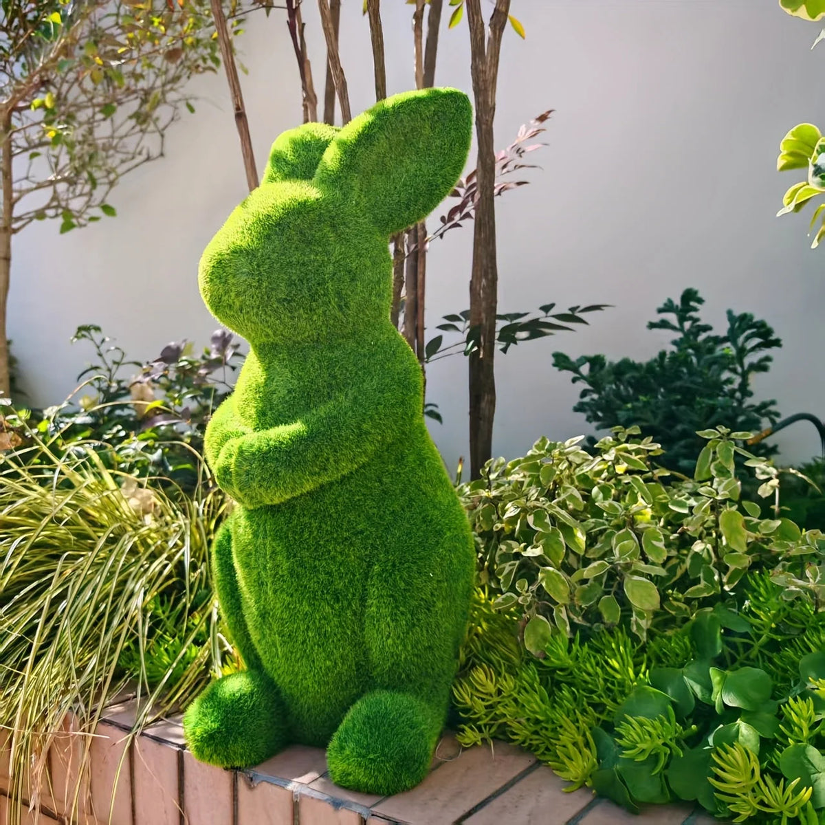 Garden Rabbit Statue Resin Faux-Moss Indoor & Outdoor