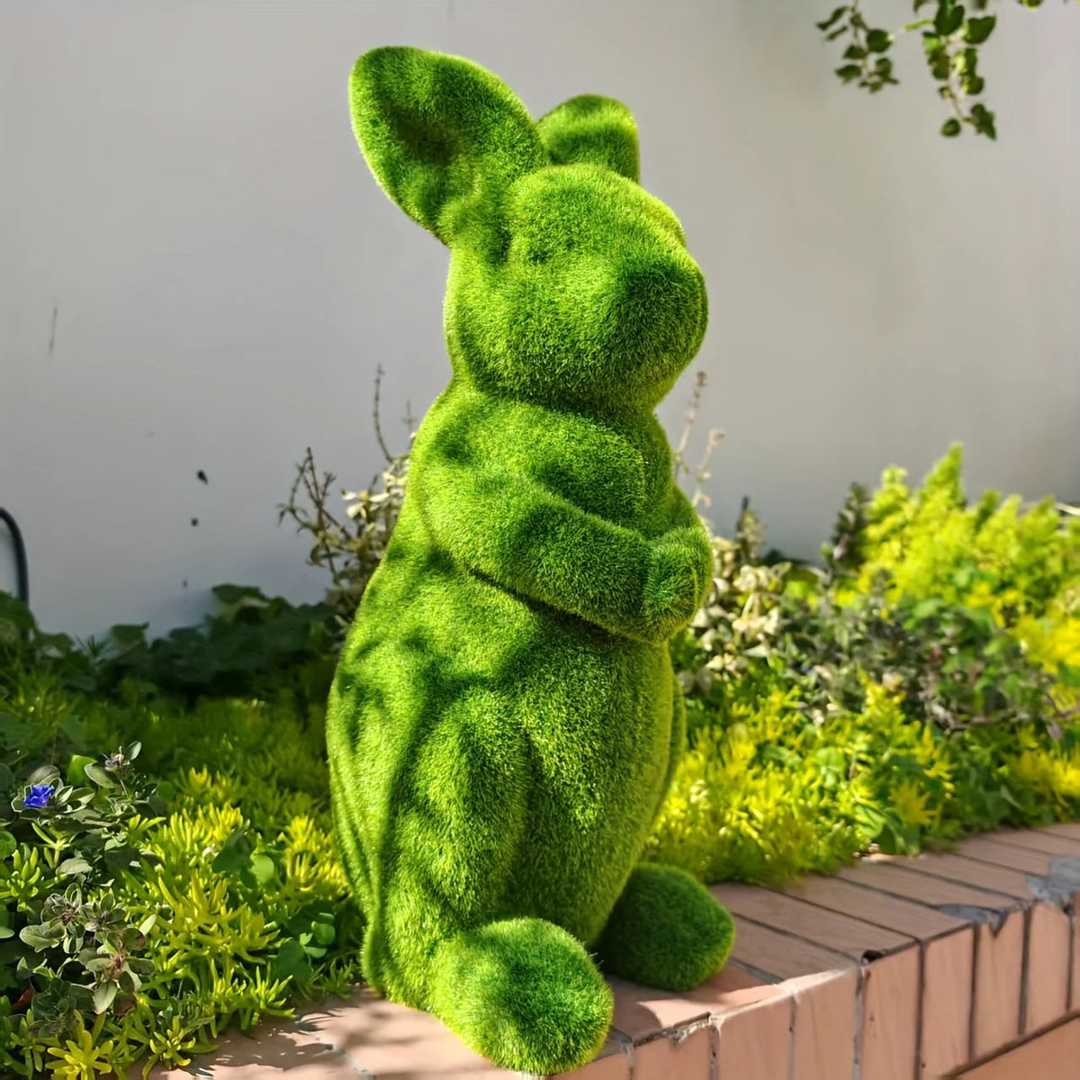 Garden Rabbit Statue Resin Faux-Moss Indoor & Outdoor
