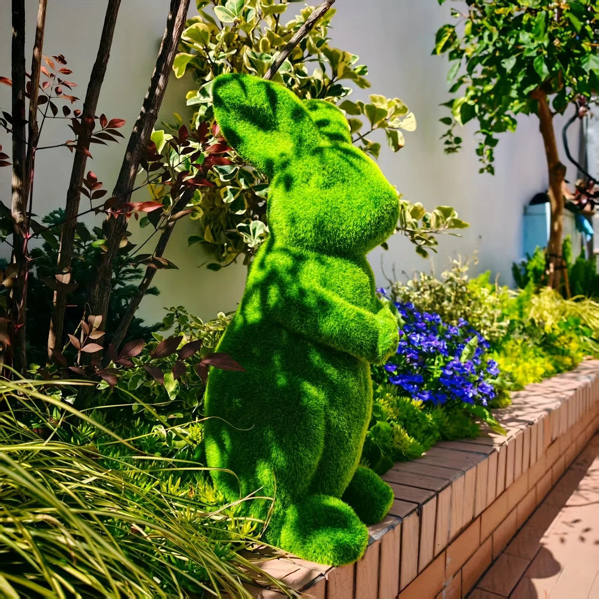 Garden Rabbit Statue Resin Faux-Moss Indoor & Outdoor