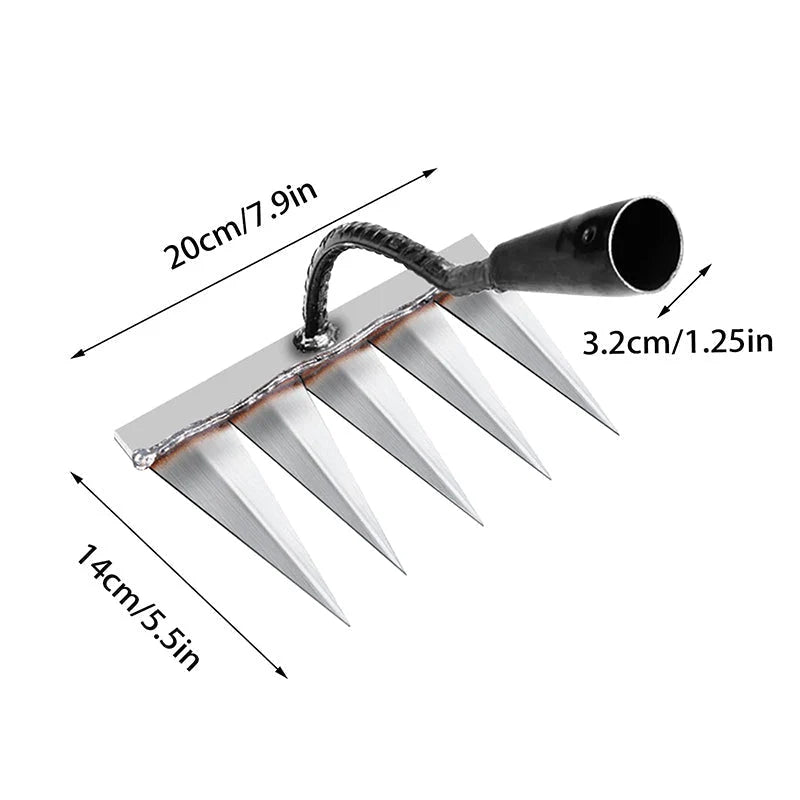 Garden Rake Steel Pointed Tines for Weeding and Soil Loosening