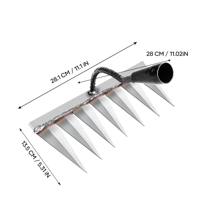 Garden Rake Steel Pointed Tines for Weeding and Soil Loosening