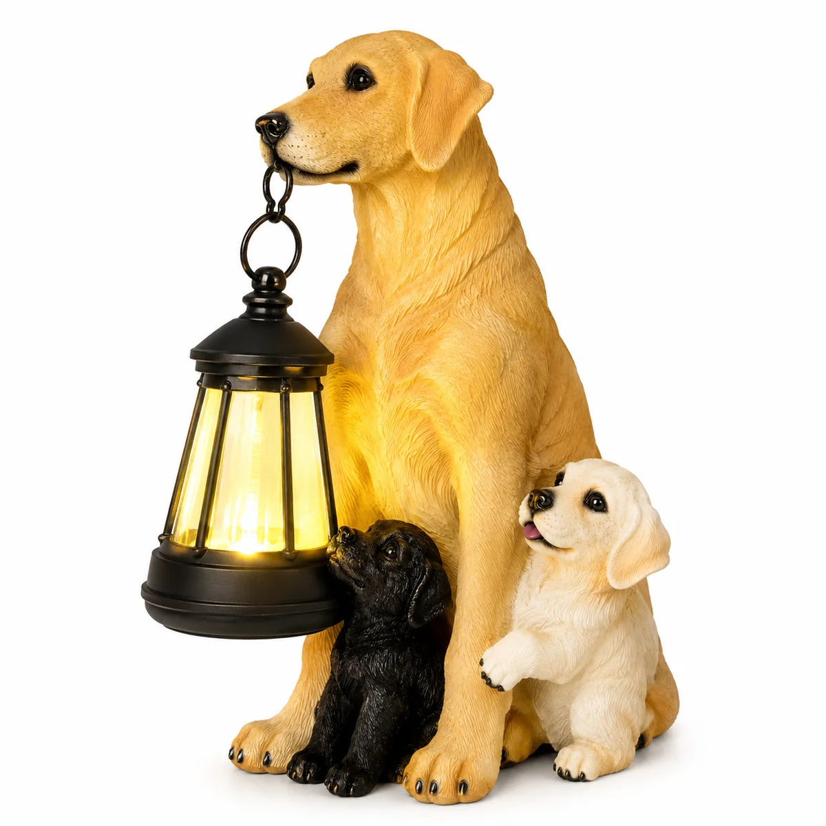 Garden Sculpture Dog Design Solar-Powered LED Lantern Weather-Resistant Resin