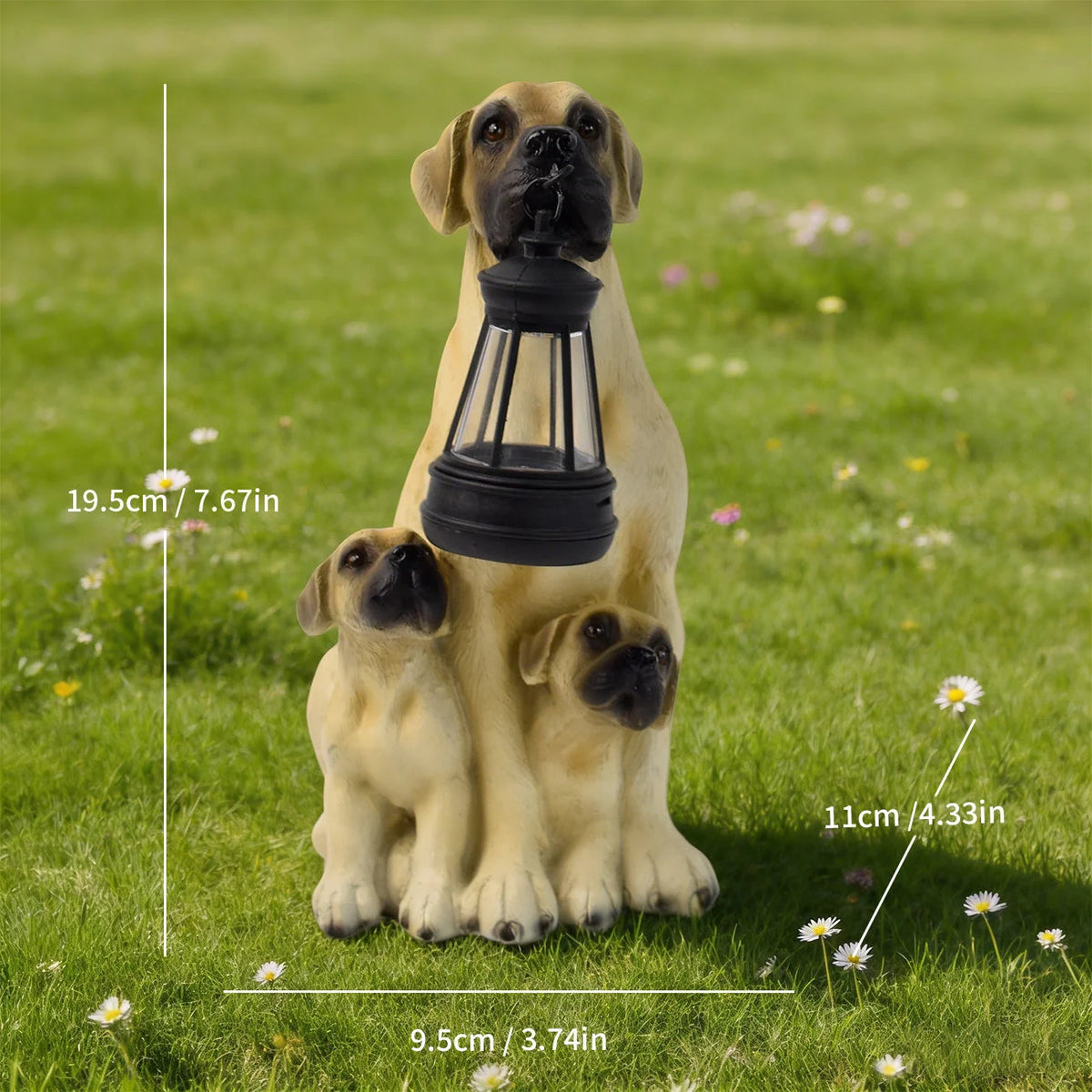 Garden Sculpture Dog Design Solar-Powered LED Lantern Weather-Resistant Resin