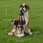 Garden Sculpture Dog Design Solar-Powered LED Lantern Weather-Resistant Resin