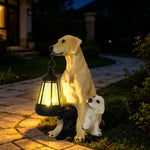 Garden Sculpture Dog Design Solar-Powered LED Lantern Weather-Resistant Resin