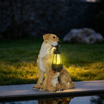 Garden Sculpture Dog Design Solar-Powered LED Lantern Weather-Resistant Resin