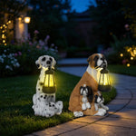 Garden Sculpture Dog Design Solar-Powered LED Lantern Weather-Resistant Resin
