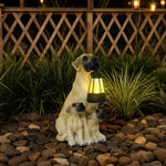 Garden Sculpture Dog Design Solar-Powered LED Lantern Weather-Resistant Resin