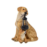 Garden Sculpture Dog Design Solar-Powered LED Lantern Weather-Resistant Resin