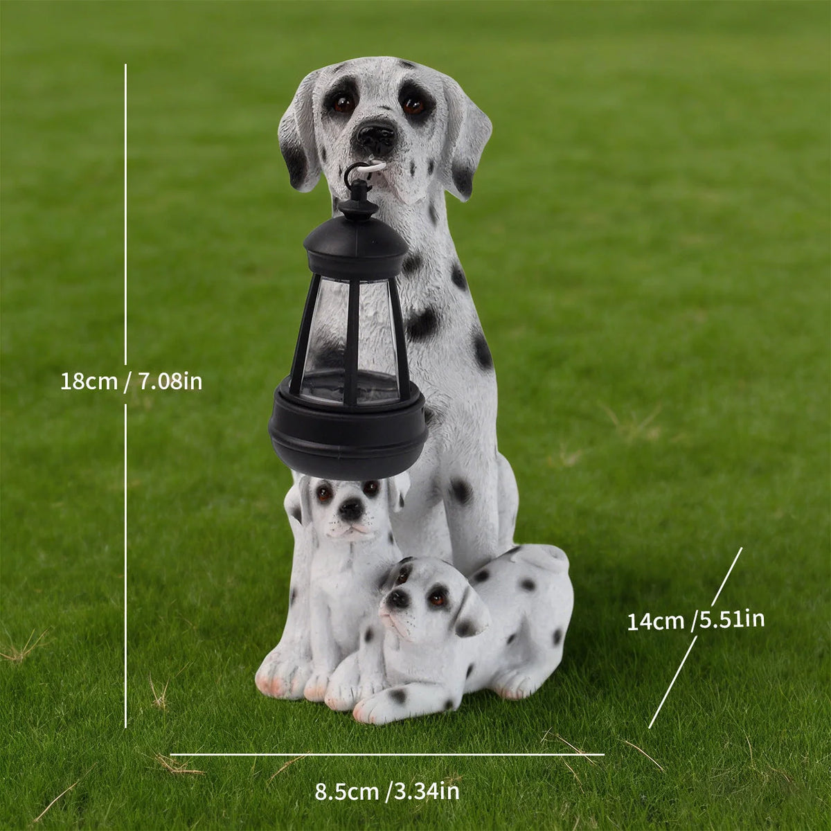 Garden Sculpture Dog Design Solar-Powered LED Lantern Weather-Resistant Resin