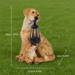 Garden Sculpture Dog Design Solar-Powered LED Lantern Weather-Resistant Resin