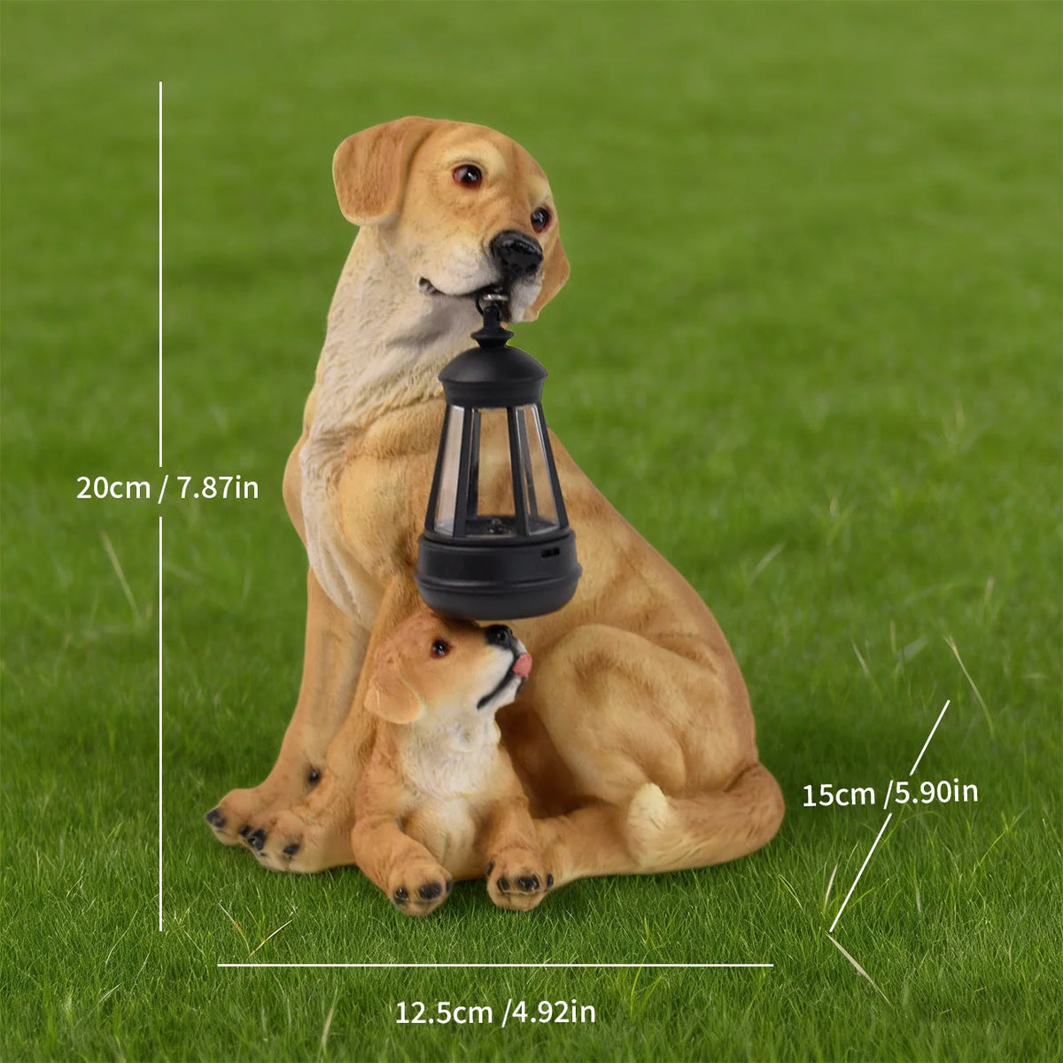 Garden Sculpture Dog Design Solar-Powered LED Lantern Weather-Resistant Resin