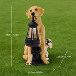 Garden Sculpture Dog Design Solar-Powered LED Lantern Weather-Resistant Resin