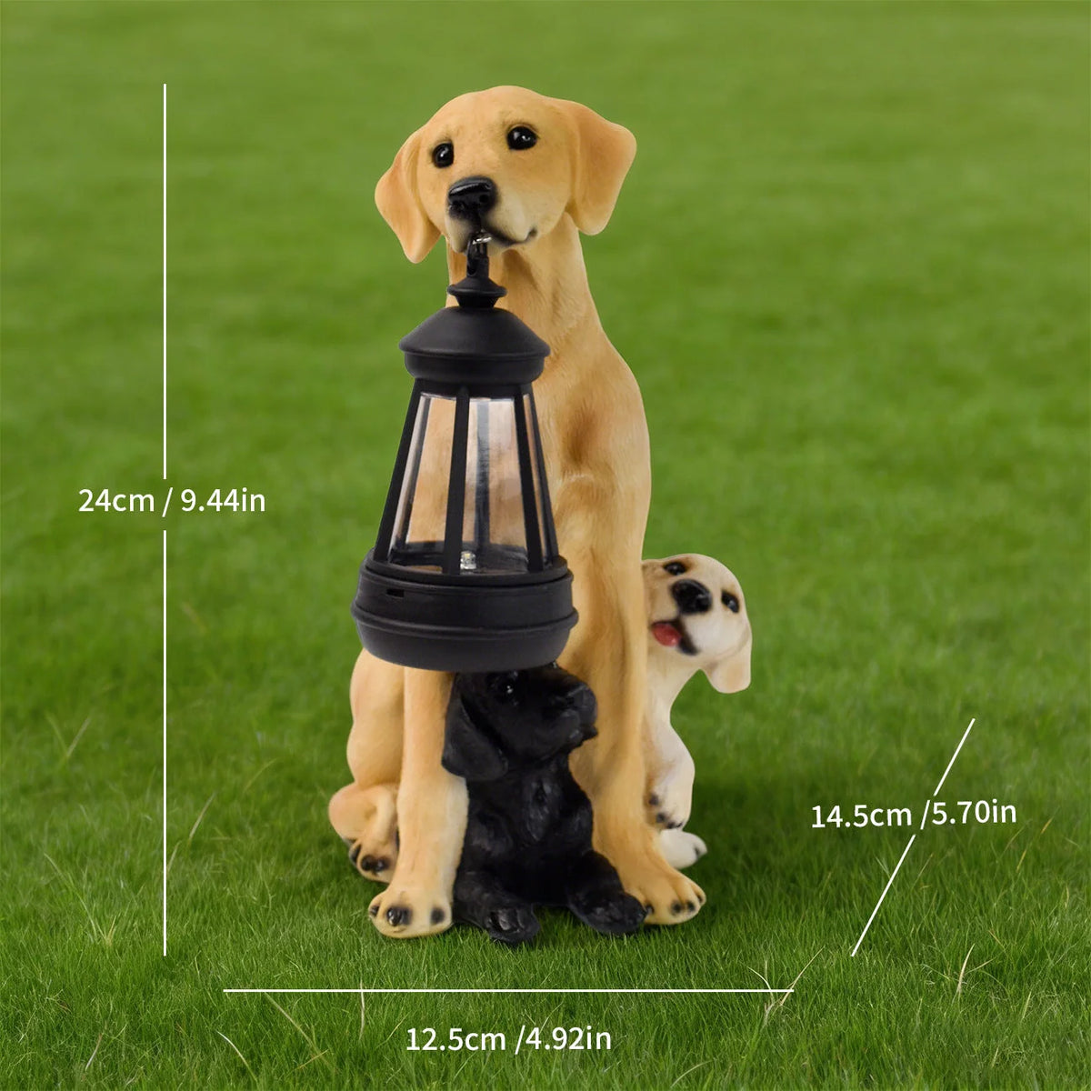 Garden Sculpture Dog Design Solar-Powered LED Lantern Weather-Resistant Resin