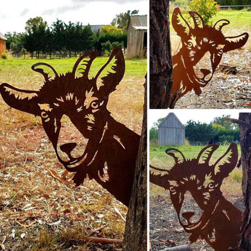 Garden Sculpture Metal Rust-Proof Peeking Animal Design