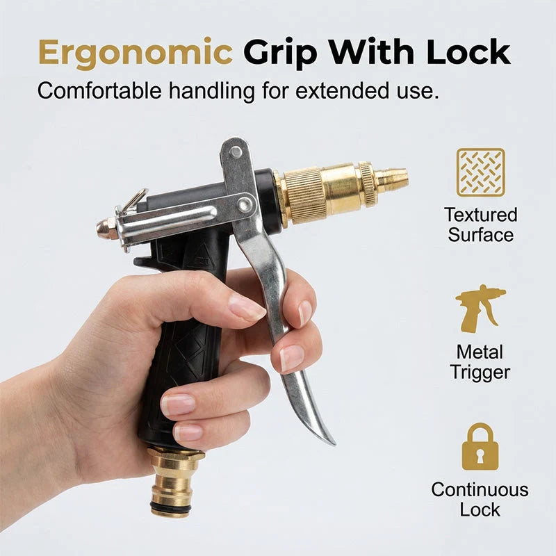 Garden Spray Gun High-Pressure Adjustable Nozzle Ergonomic Trigger Lock