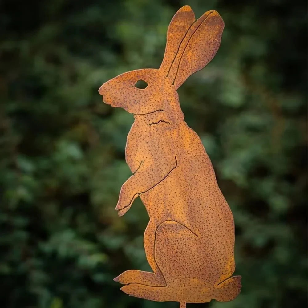 Garden Stake Iron Rustic Rabbit Silhouette Outdoor Decor