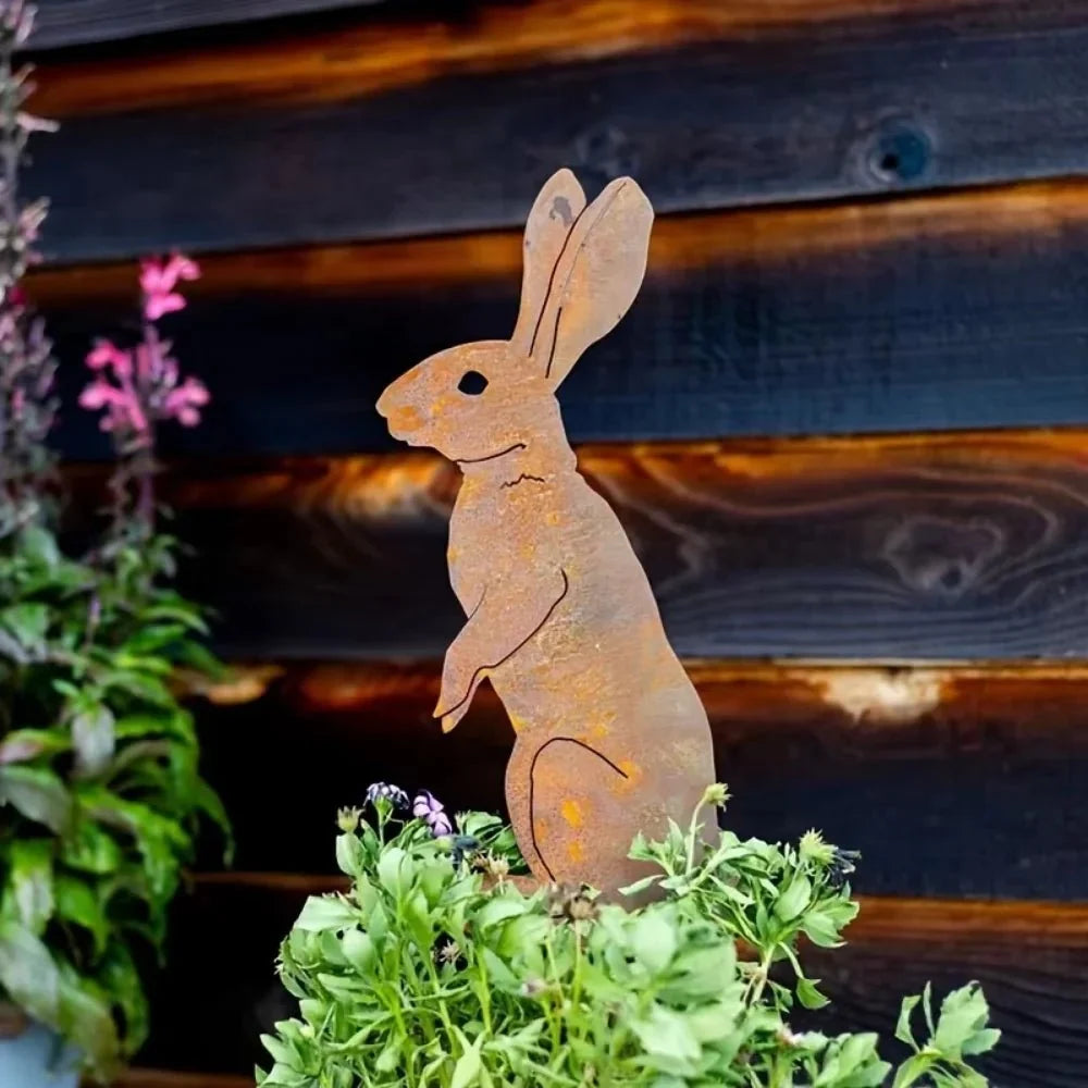 Garden Stake Iron Rustic Rabbit Silhouette Outdoor Decor