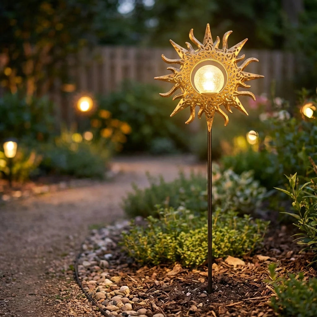 Garden Stake Light Solar-Powered Patterned Projection Iron