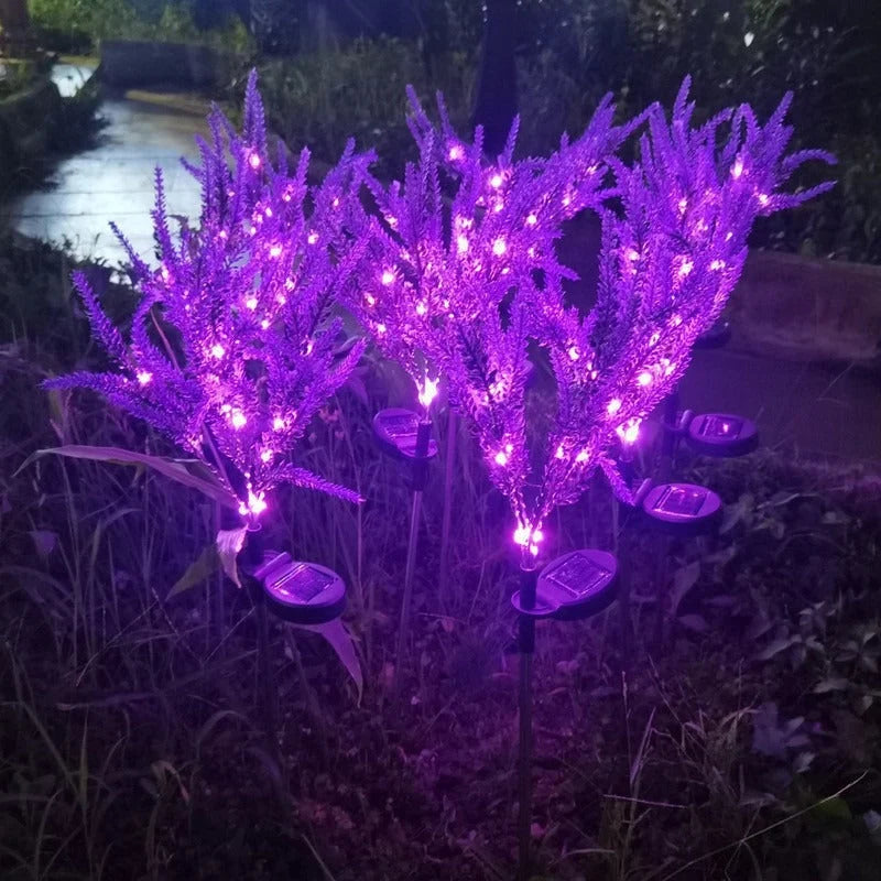 Garden Stake Lights Solar-Powered Lavender Blossoms Dusk-To-Dawn