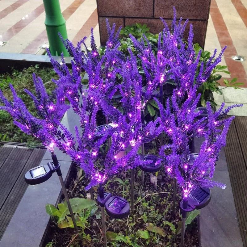Garden Stake Lights Solar-Powered Lavender Blossoms Dusk-To-Dawn